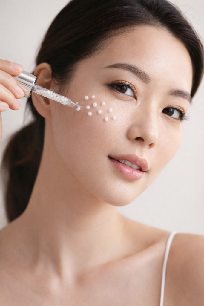 image of a asian model doing PDRN skincare