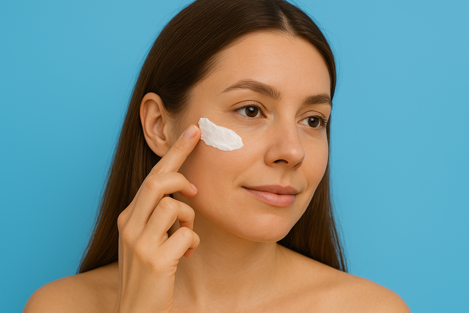image of a woman apply retinol and retina cream on her cheek