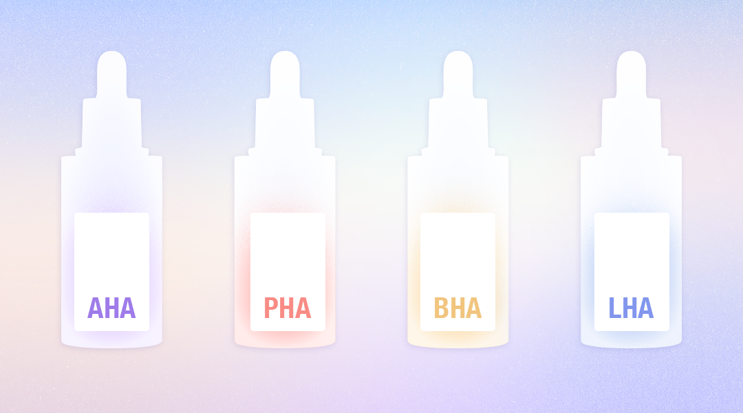 Image of each exfoliants(AHA, PHA, BHA, LHA)