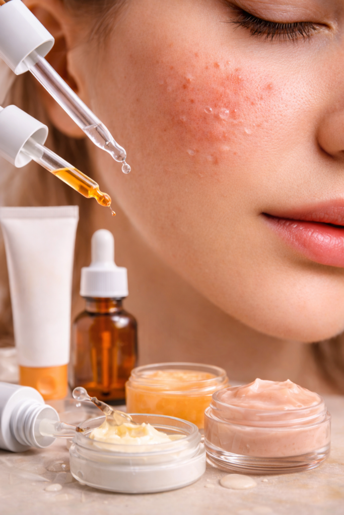 Mujer experimentando efectos secundarios del cuidado de la piel