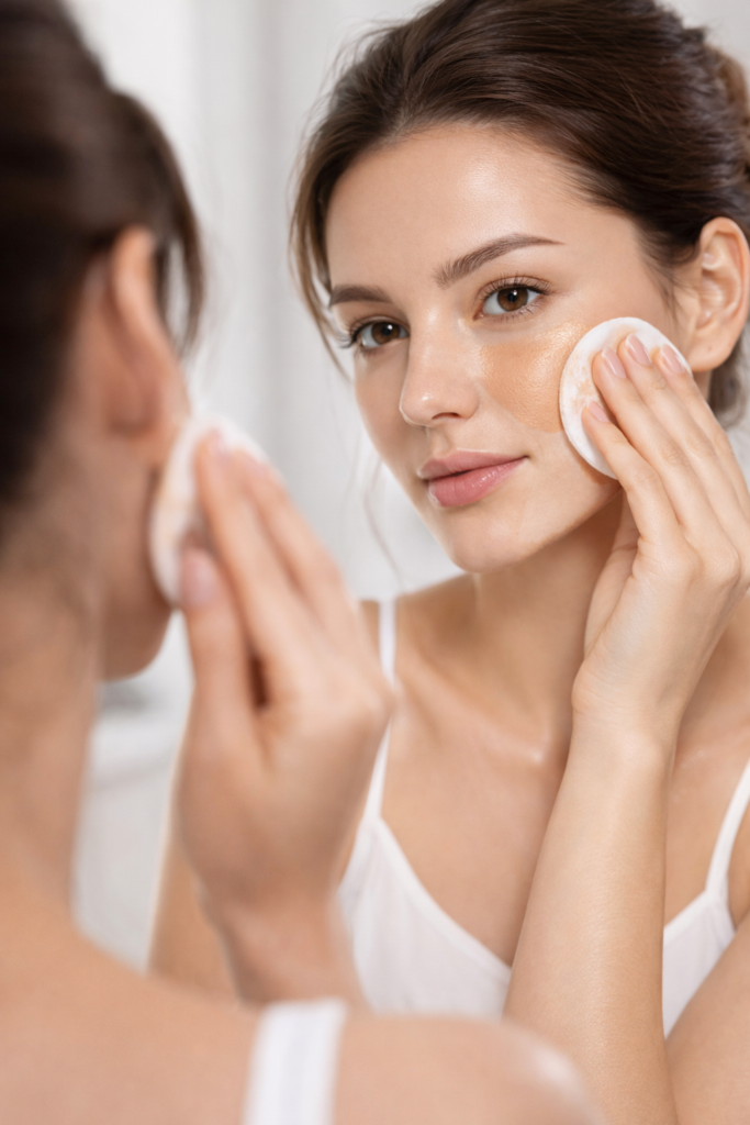女性が洗顔料でメイクを落とす