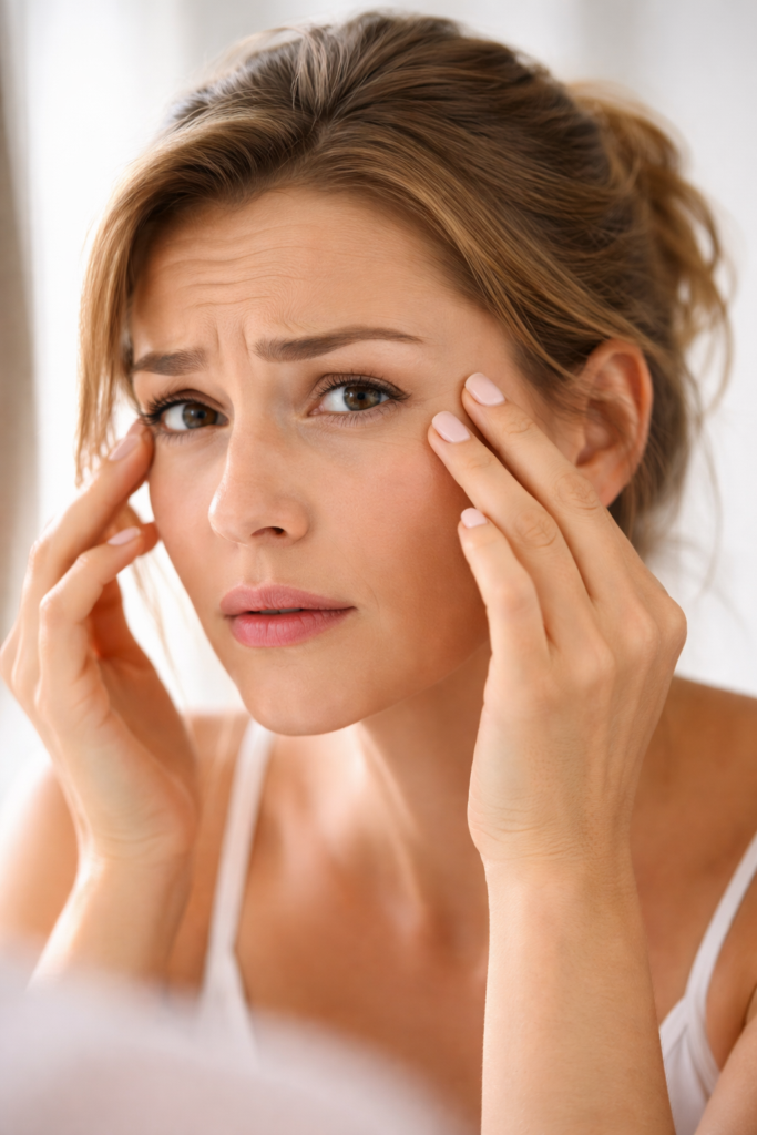 image of a woman in her 30s worried about her fine lines