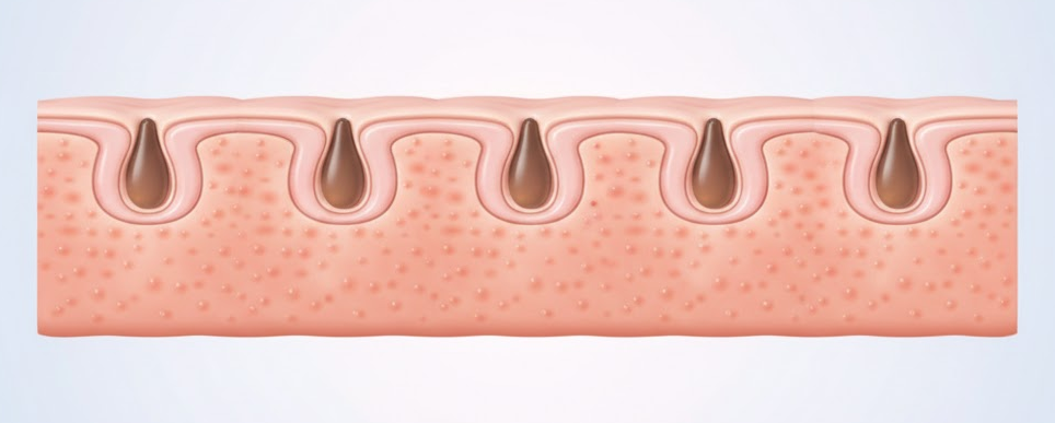 Skin cross-section showing clogged pores and blackhead formation
