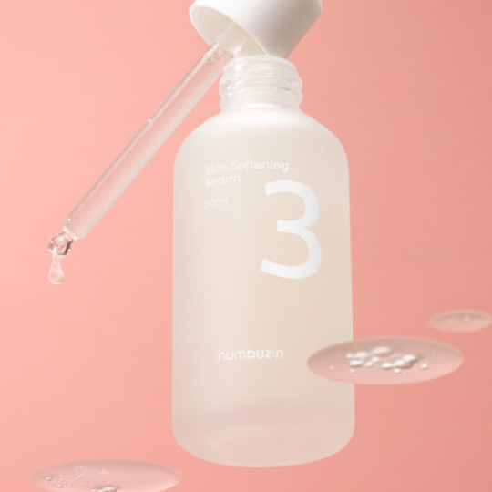 Watery texture of numbuzin No.3 Skin Softening Serum showing lightweight layering for a korean glass skin routine