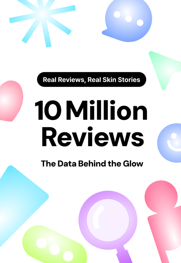 Colorful graphic introducing Hwahae's 10 million reviews milestone with the tagline 'Real Reviews, Real Skin Stories — The Data Behind the Glow