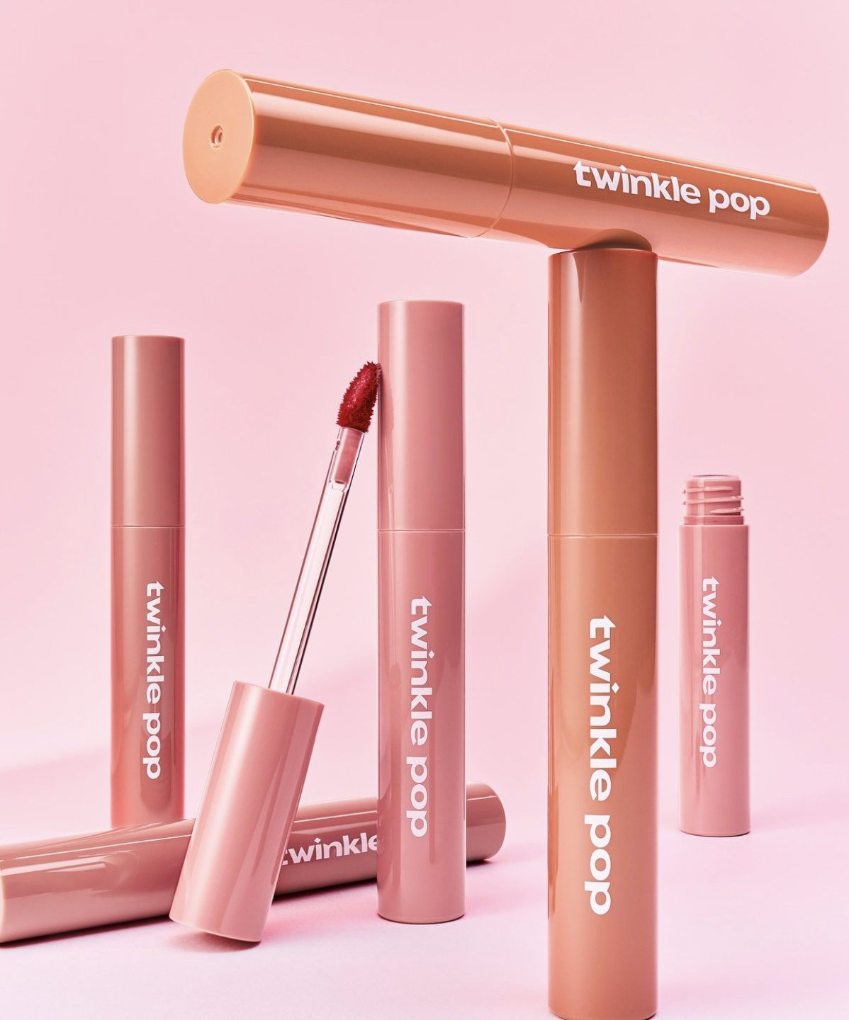 twinkle pop by CLIO ピュアグラスティント。ピンクのパッケージが並んだ全色ラインナップ