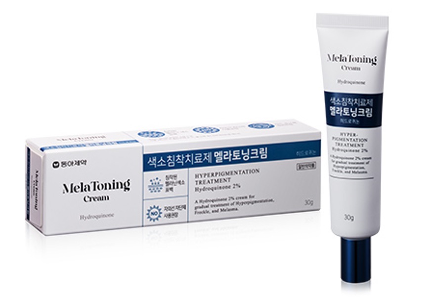 MelaToning Cream by Dong-A Pharmaceutical — a 30g tube with box packaging, labeled as Hyperpigmentation Treatment with Hydroquinone 2%