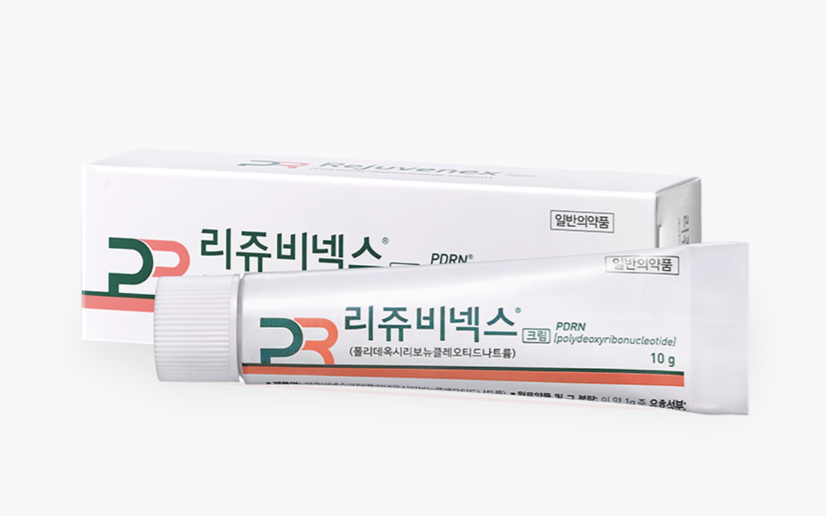 Rejuvenex Cream by Pharma Research — a 10g tube with box packaging, an OTC PDRN (polydeoxyribonucleotide) skin regeneration cream available at Korean pharmacies