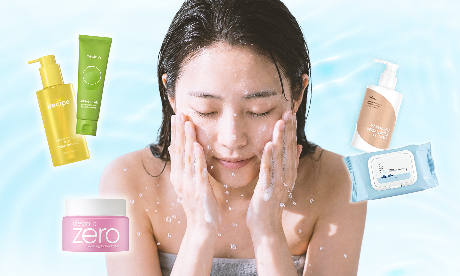 洗顔フォームで顔を洗う女性。他にも洗顔オイル、洗顔バーム、洗顔シート、洗顔ミルクなど様々な選択肢がある。